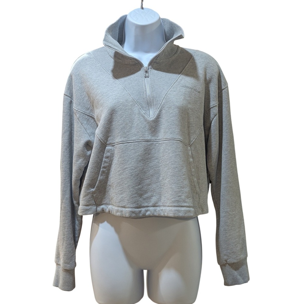 Outdoor Voices Womens Medium Grey Quarter Zip Cropped Sweatshirt Cotton Pullover